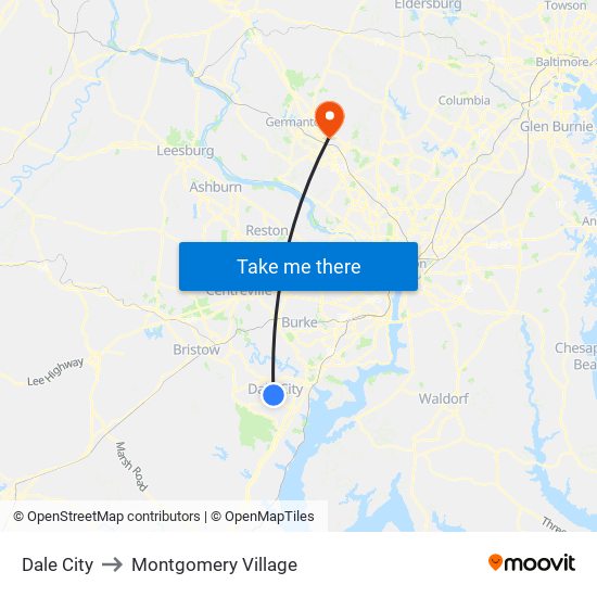 Dale City to Montgomery Village map