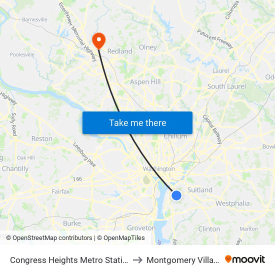 Congress Heights Metro Station to Montgomery Village map