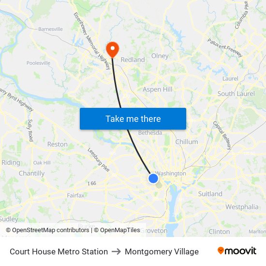 Court House Metro Station to Montgomery Village map