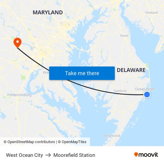 West Ocean City to Moorefield Station map