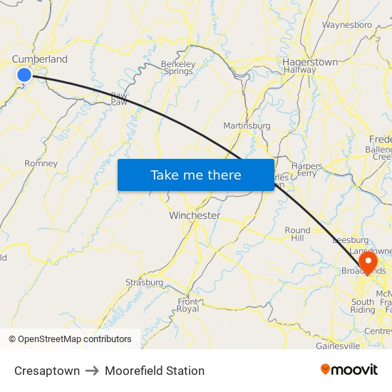 Cresaptown to Moorefield Station map