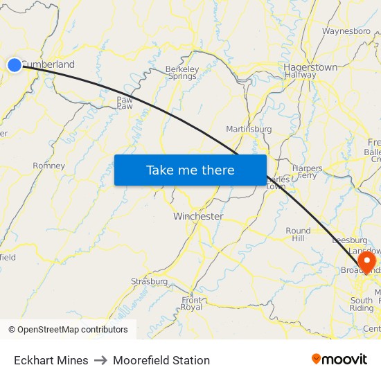 Eckhart Mines to Moorefield Station map