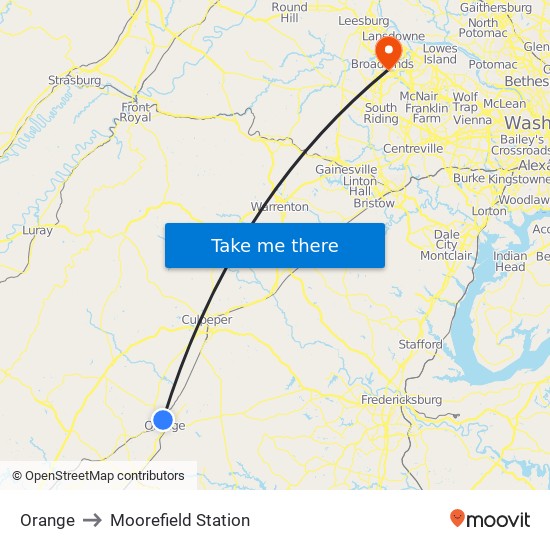Orange to Moorefield Station map