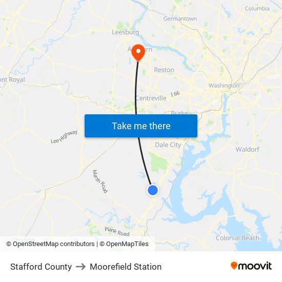 Stafford County to Moorefield Station map