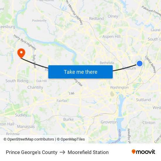 Prince George's County to Moorefield Station map