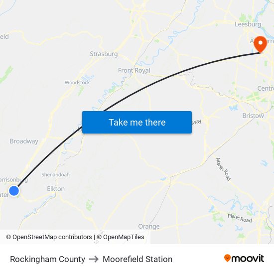 Rockingham County to Moorefield Station map