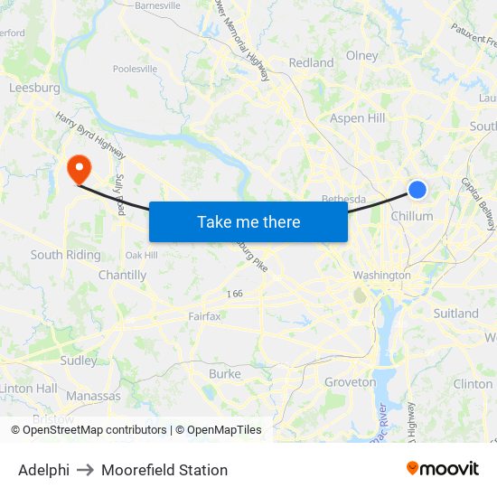 Adelphi to Moorefield Station map