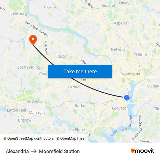 Alexandria to Moorefield Station map