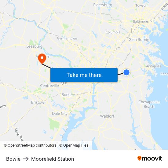Bowie to Moorefield Station map