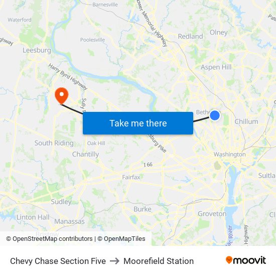 Chevy Chase Section Five to Moorefield Station map