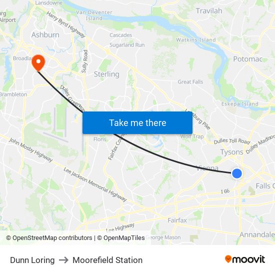 Dunn Loring to Moorefield Station map