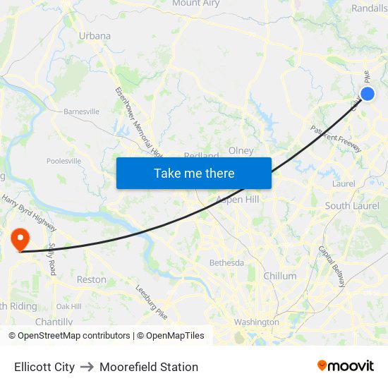 Ellicott City to Moorefield Station map