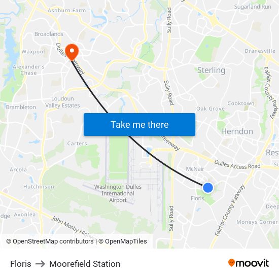 Floris to Moorefield Station map