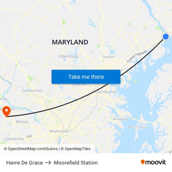 Havre De Grace to Moorefield Station map