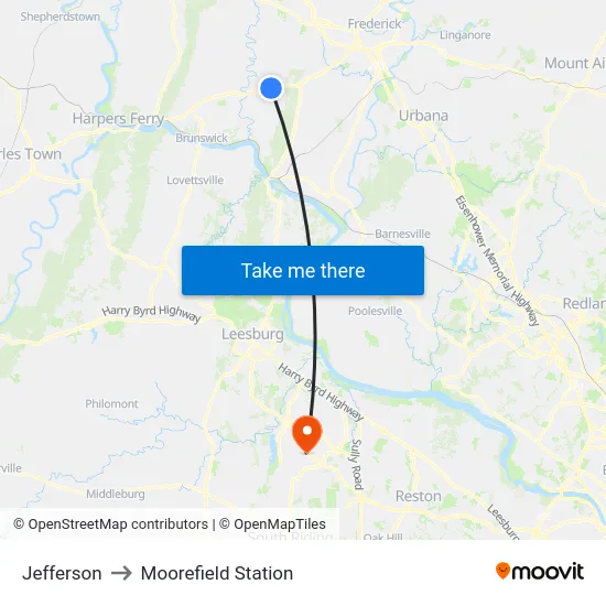 Jefferson to Moorefield Station map