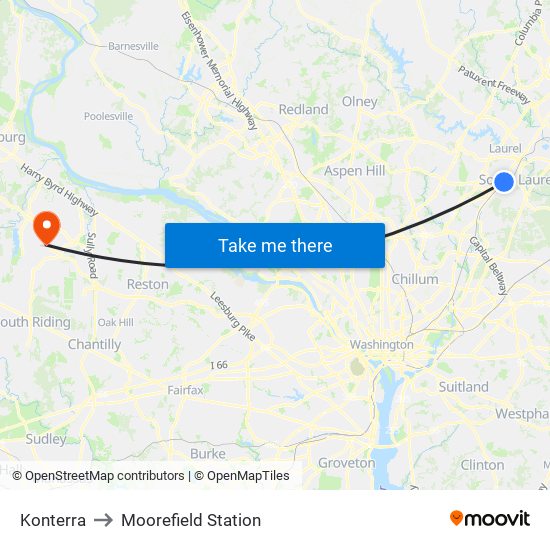 Konterra to Moorefield Station map