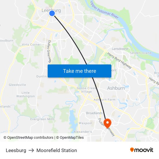 Leesburg to Moorefield Station map