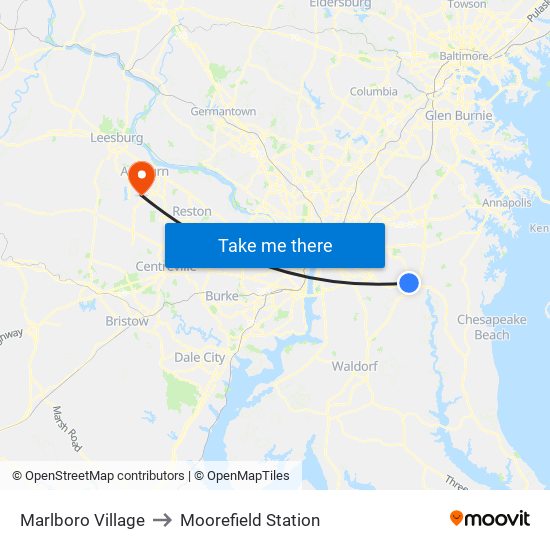 Marlboro Village to Moorefield Station map