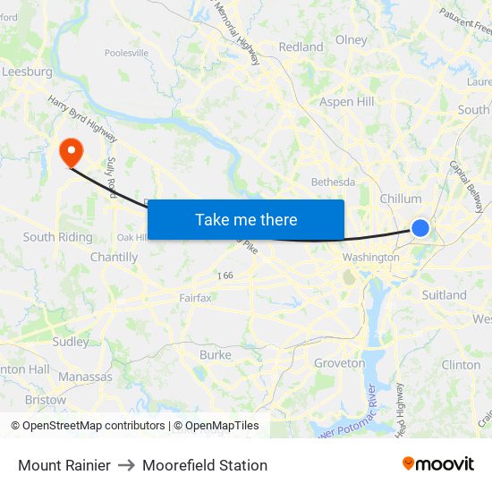 Mount Rainier to Moorefield Station map
