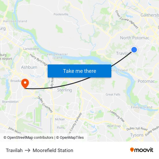 Travilah to Moorefield Station map