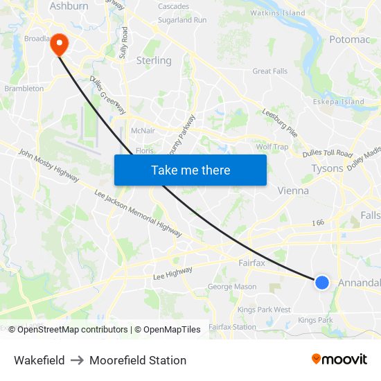 Wakefield to Moorefield Station map