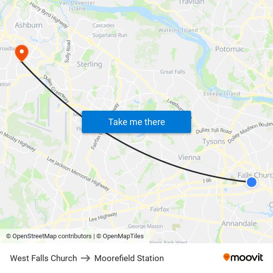 West Falls Church to Moorefield Station map