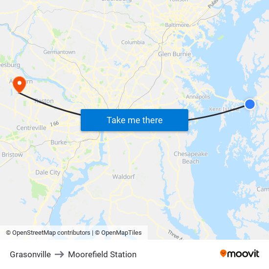 Grasonville to Moorefield Station map