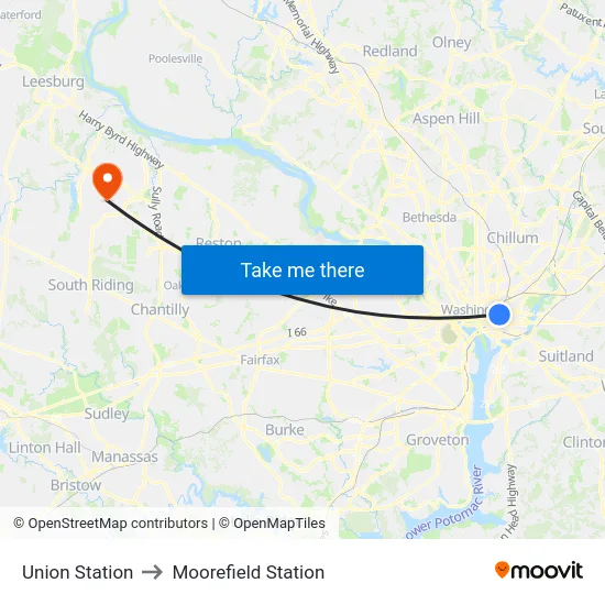 Union Station to Moorefield Station map