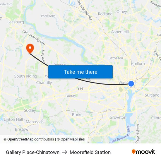 Gallery Place-Chinatown to Moorefield Station map