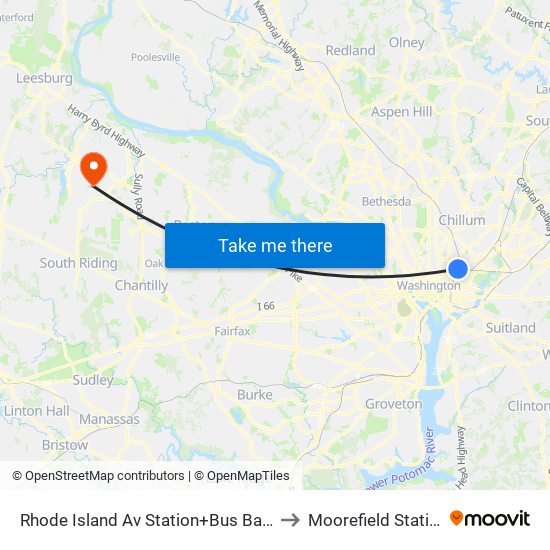 Rhode Island Ave-Brentwood+Bay D to Moorefield Station map