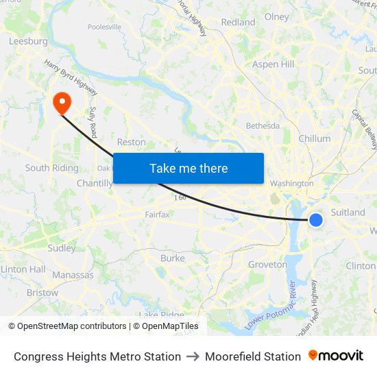 Congress Heights Metro Station to Moorefield Station map