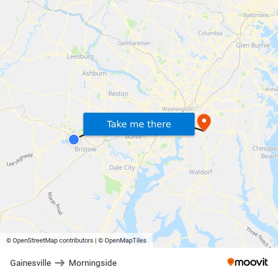 Gainesville to Morningside map
