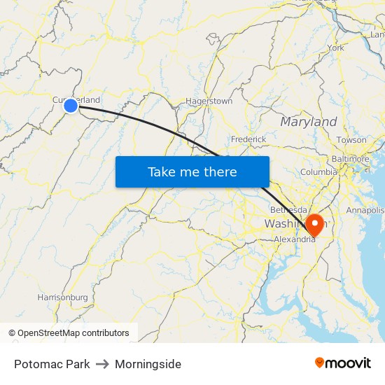 Potomac Park to Morningside map