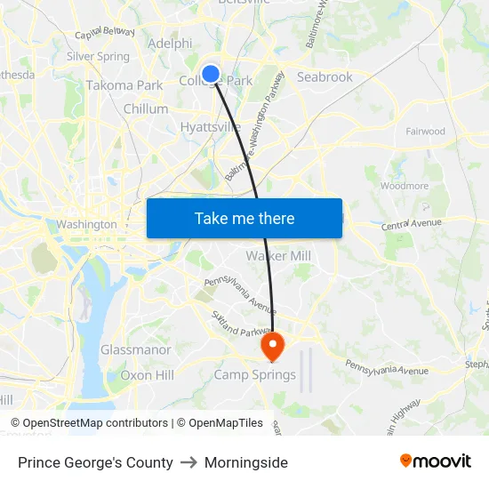 Prince George's County to Morningside map