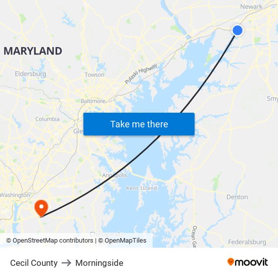 Cecil County to Morningside map