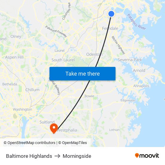 Baltimore Highlands to Morningside map