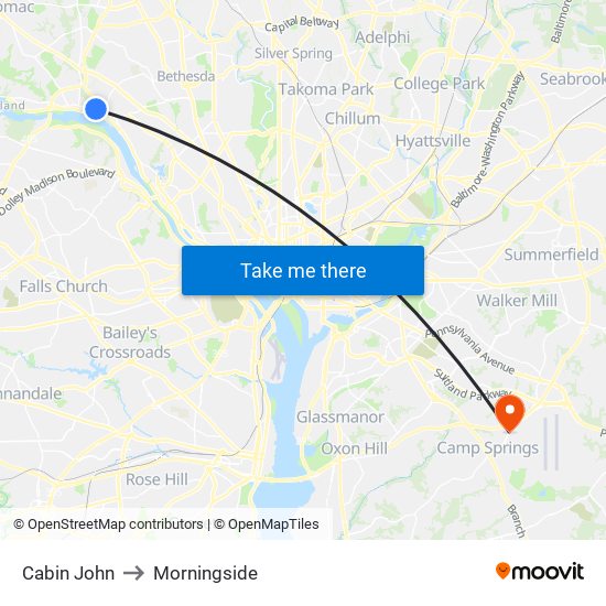 Cabin John to Morningside map