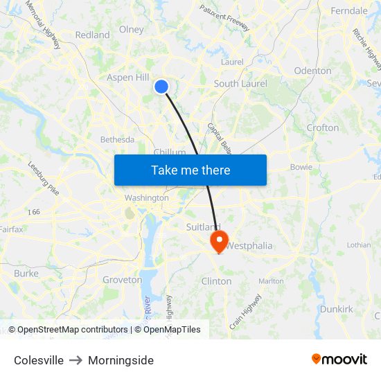 Colesville to Morningside map