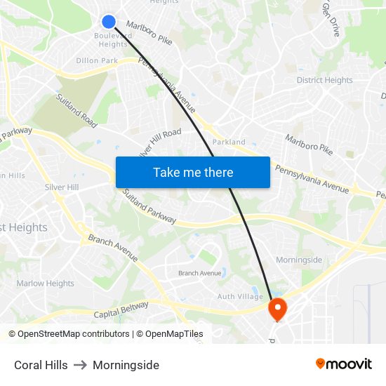 Coral Hills to Morningside map