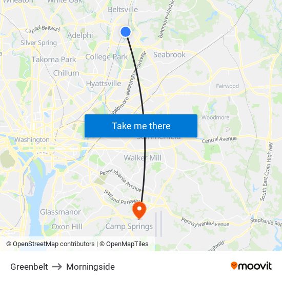 Greenbelt to Morningside map