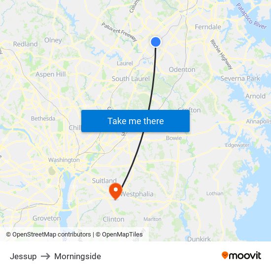 Jessup to Morningside map