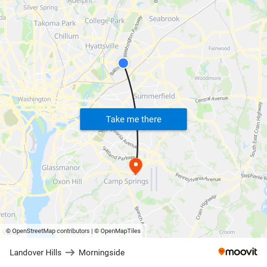 Landover Hills to Morningside map