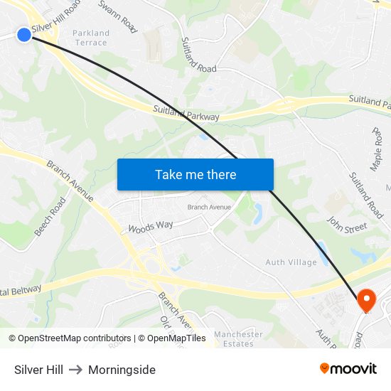 Silver Hill to Morningside map