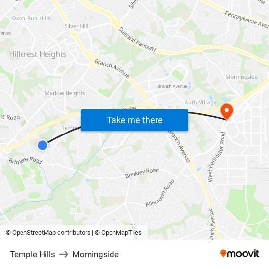 Temple Hills to Morningside map