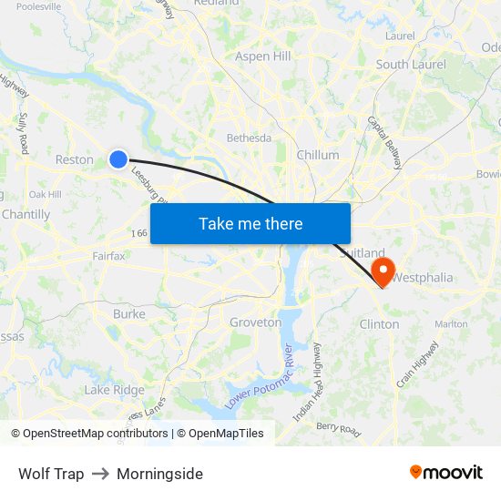 Wolf Trap to Morningside map