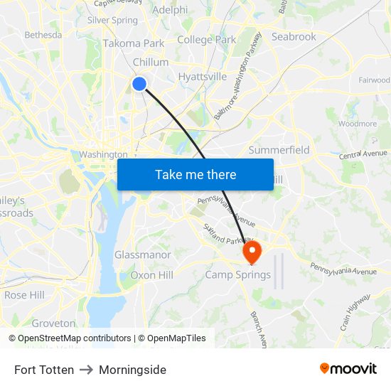 Fort Totten to Morningside map