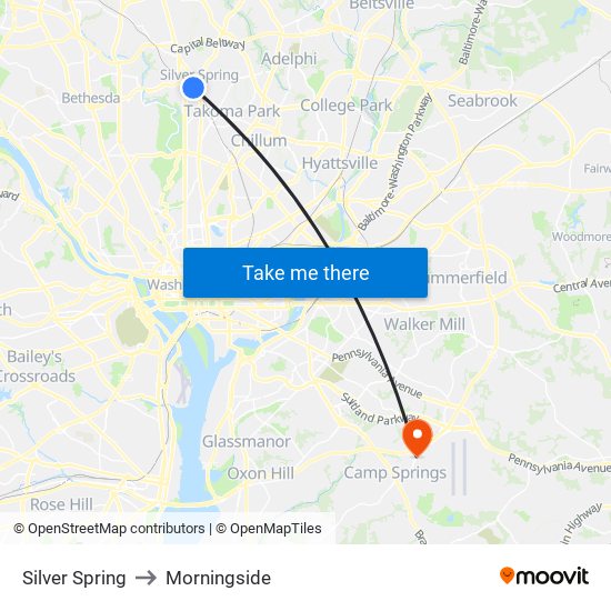 Silver Spring to Morningside map