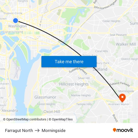 Farragut North to Morningside map