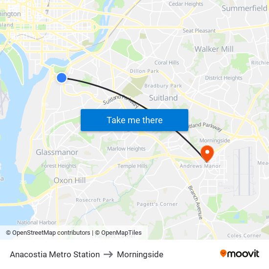 Anacostia Metro Station to Morningside map