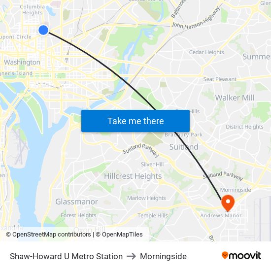 Shaw-Howard U Metro Station to Morningside map